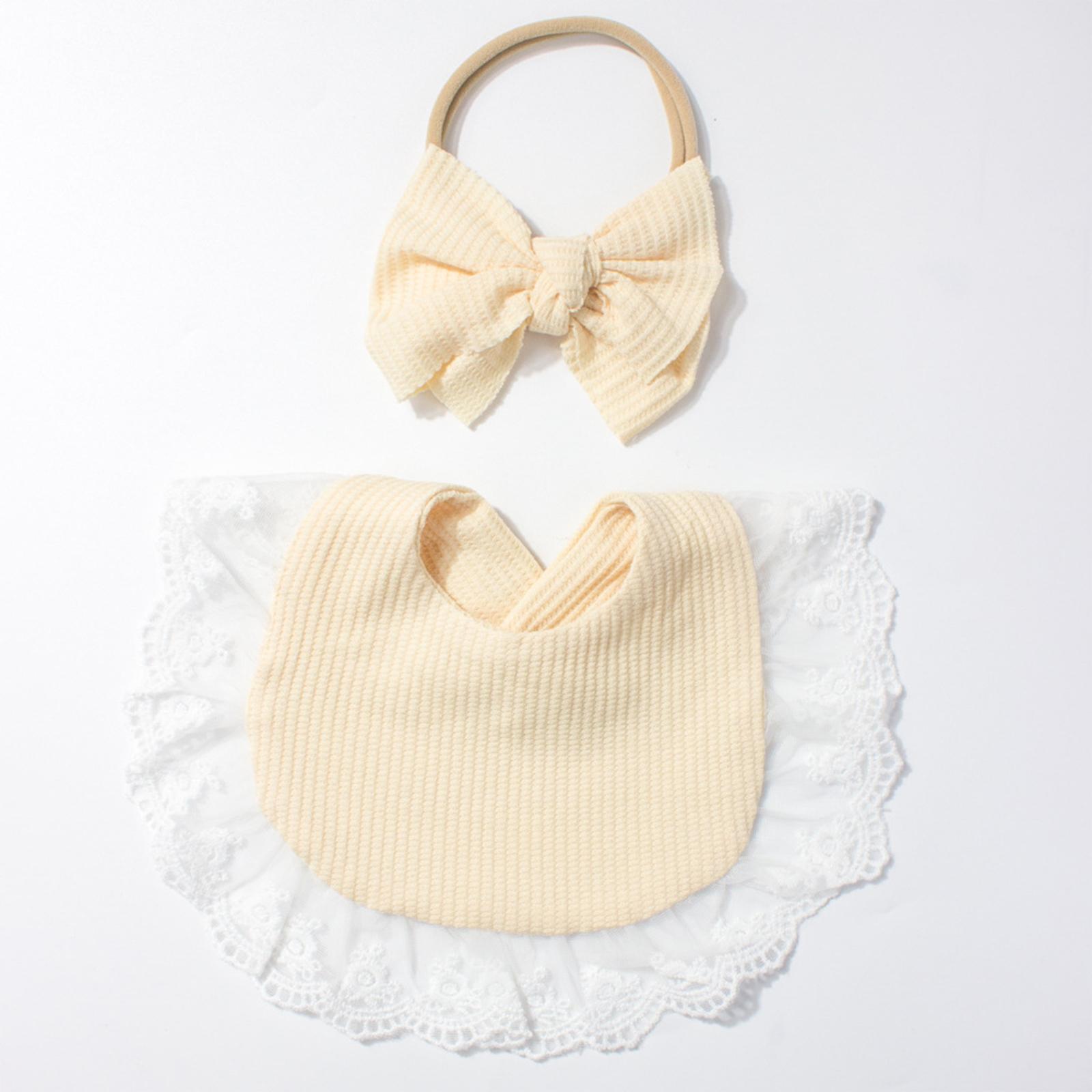 

Baby Monochrome Cute Bow Headband+bib Set, Suitable For 0-2 Years Old One Size бежевый