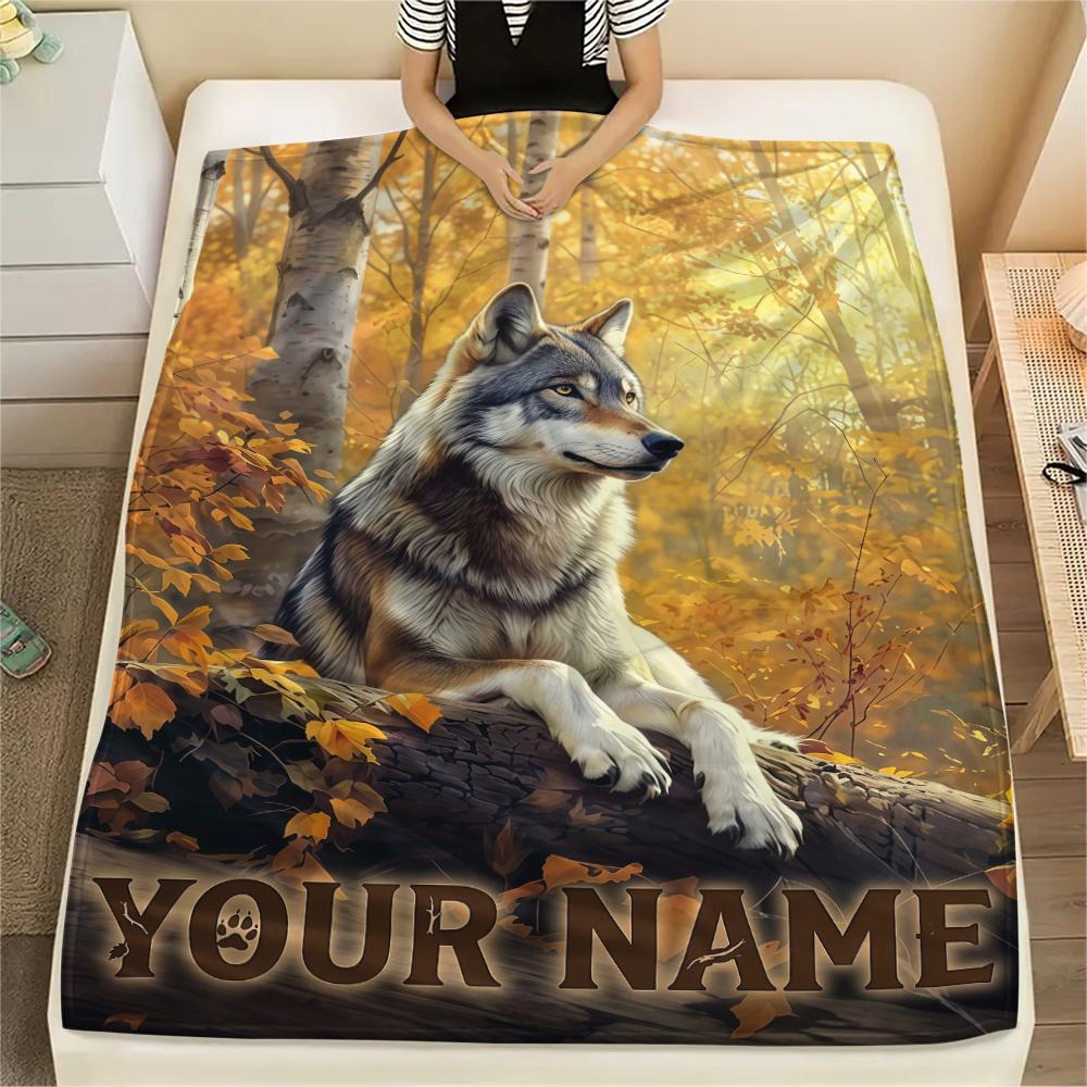 1PC Custom Name Wolf Dreamcatcher Night Patterned Flannel Blanket Suitable For All Seasons for Home Decor Warmth and Comfort Gifts Holiday Present_lx