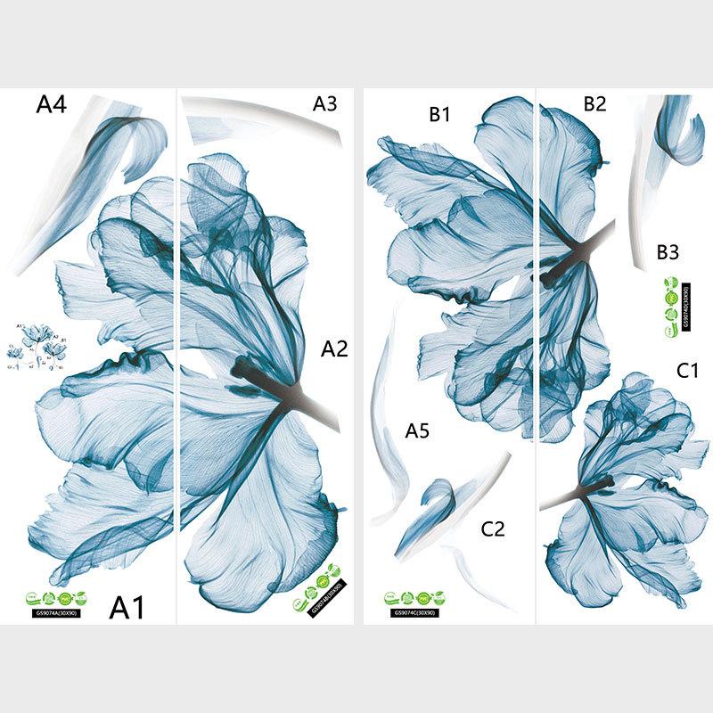 Large 110*180cm Nordic Blue Flower Wall Sticker Self Adhesive Painting for Bedroom Sofa Living Room Background Wall Decoration Home Decor