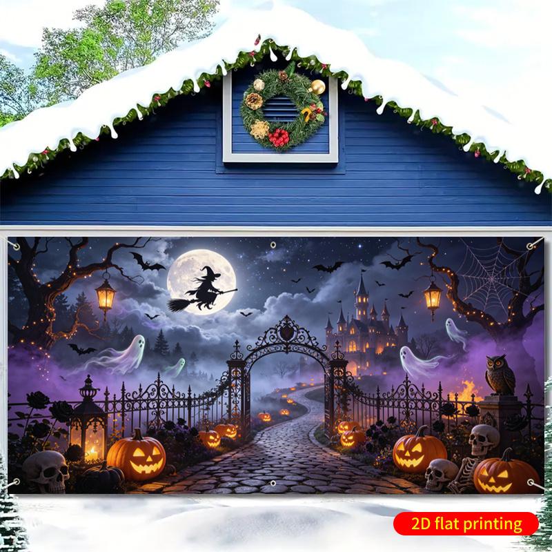 2D plane 2D banner 1 piece of Halloween witch castle path garage door background cloth