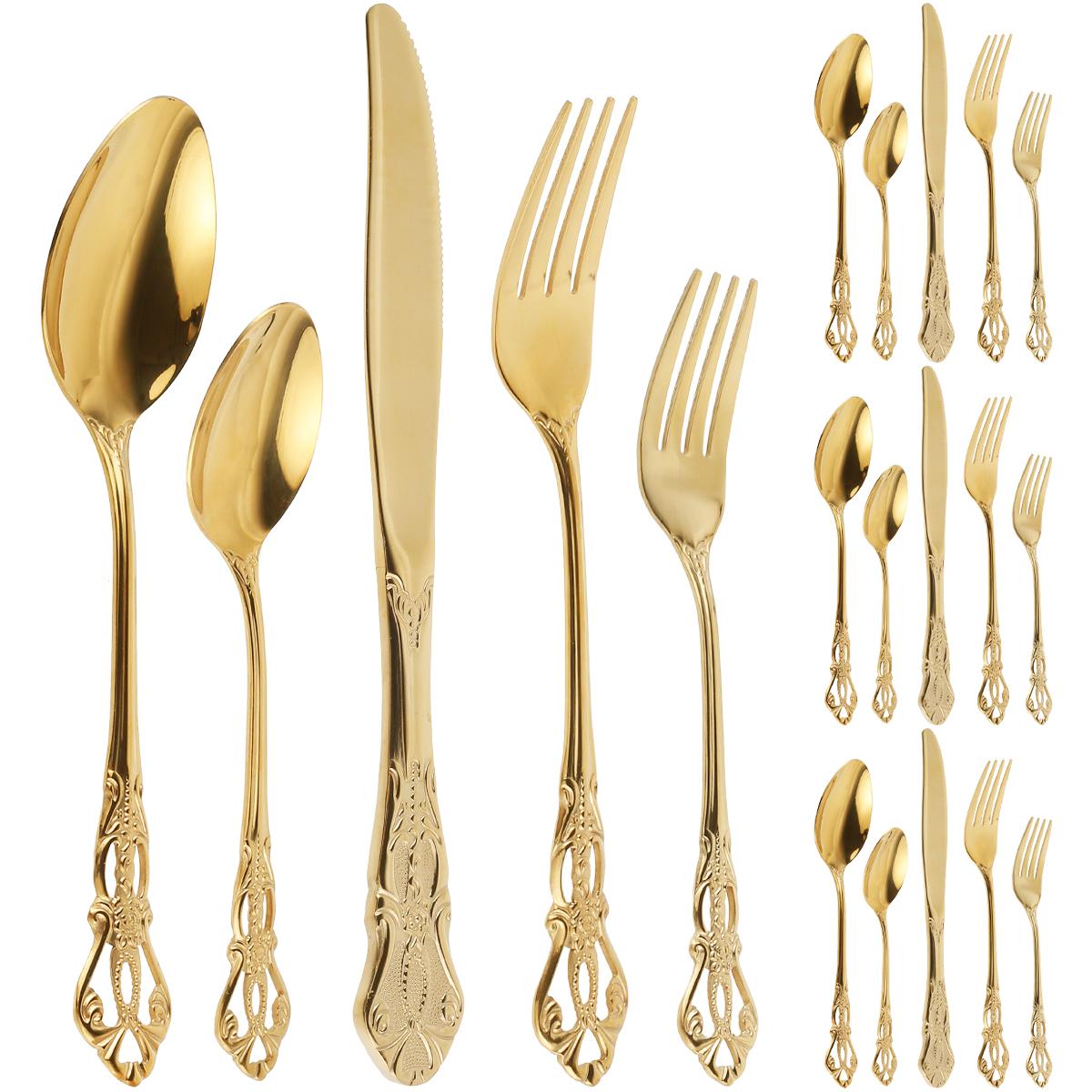 

Stainless Steel Gorgeous Retro Royal Flatware Set Vintage Embossed Polished Silverware with Knife Fork Spoon Housewarming Gifts