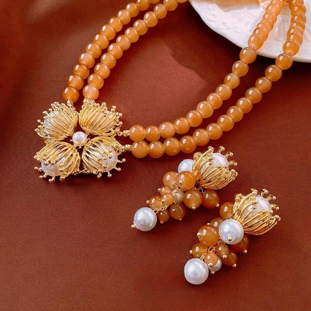 

Цветочные серьги ожерелье легкий роскошный стиль двухслойная ключичная цепочка модные высококачественные ювелирные изделия