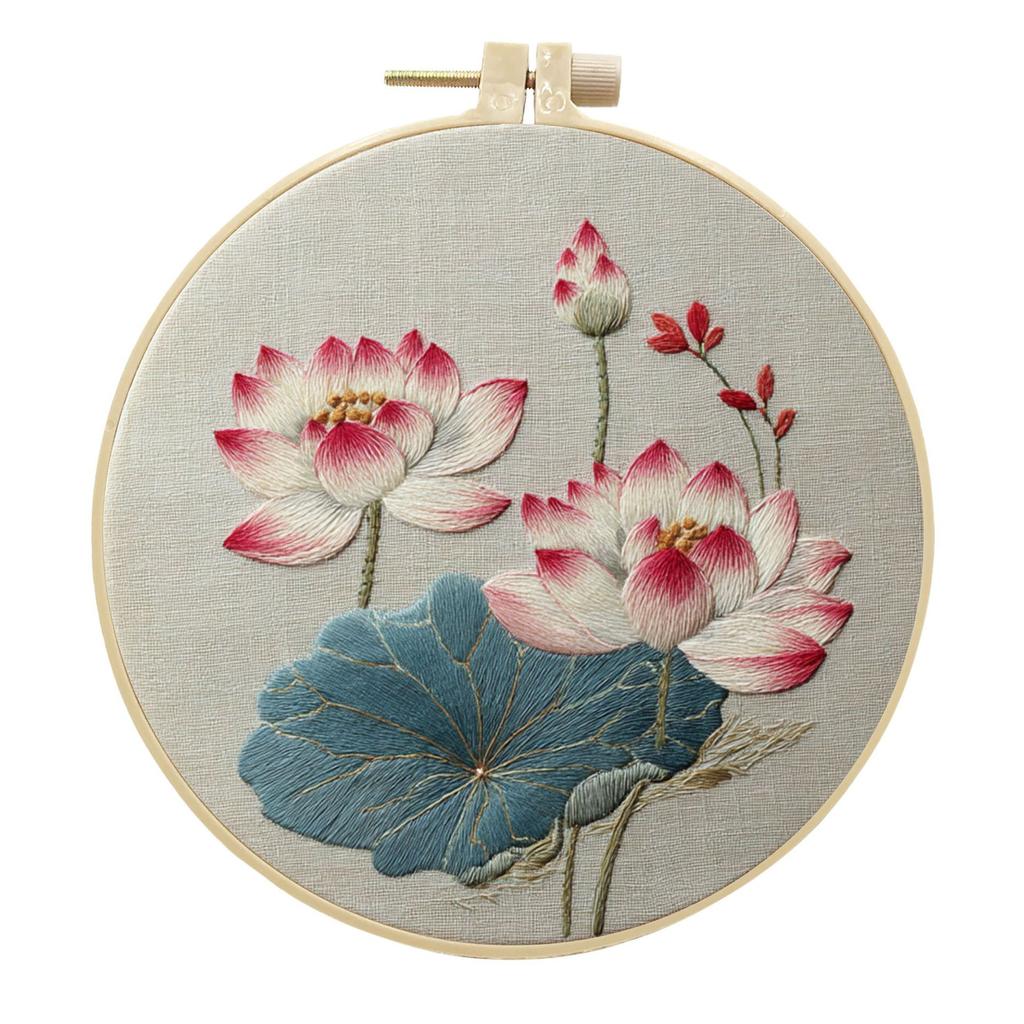 1pc Lotus Pattern DIY Embroidery Kit for Beginners