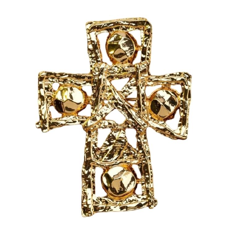 

Delicate French Crosses Heart Brooch Antique Gold Tone Metal Accessory For Women Clothing Decoration