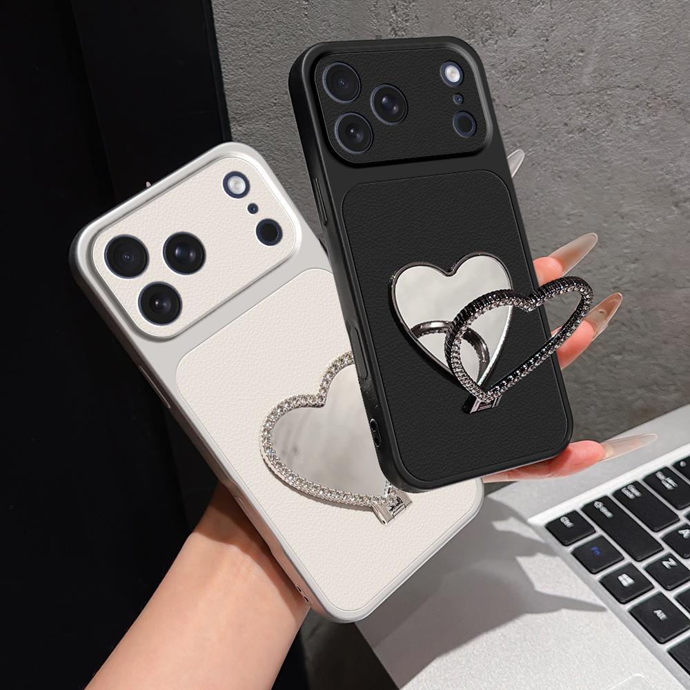 Phone Case For RedMi 15 15C 14C 13 13C 12 12C 10C 9C 9A 9 4G 5G with Heart-Shaped Mirror Kickstand Cover