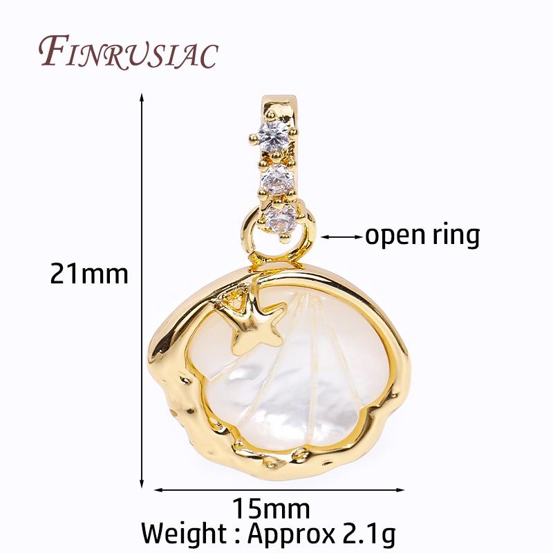 Fashion 18K Gold Plated Inlay Zircon Shell With Star Pendants For Necklace Making,Natural Shell Charms DIY Handmade Jewelry
