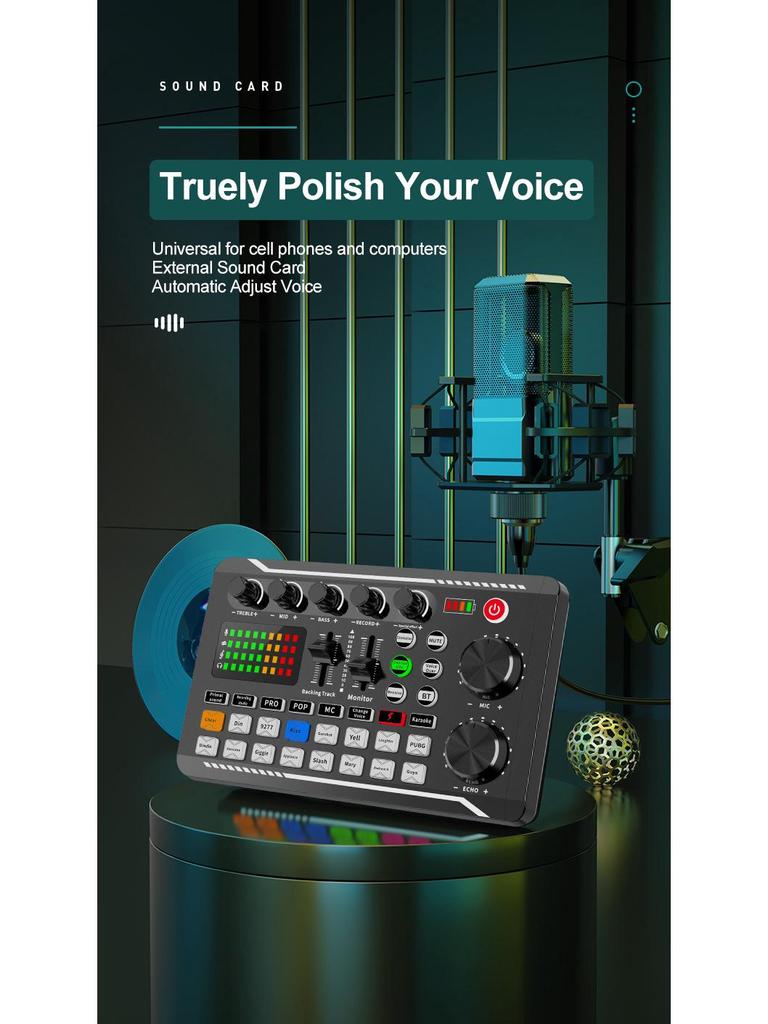 F998 Rechargeable Sound Card & Condenser Microphone Set for Outdoor Live Performance