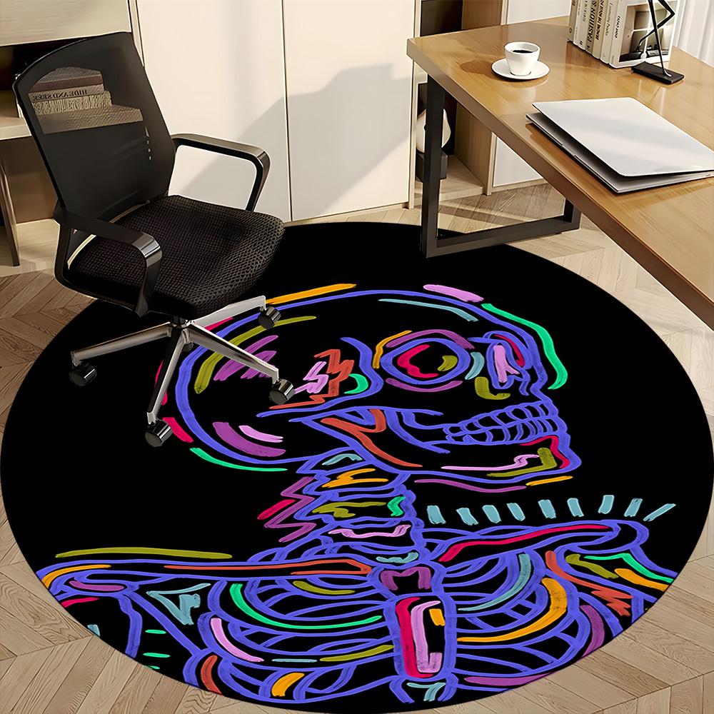 1pc SkelePop Office Round Area Rug, Indoor Mat Suitable ForOffice, Under Office Chairs Bedroom Living Room Home Decor, Room Deco  D057
