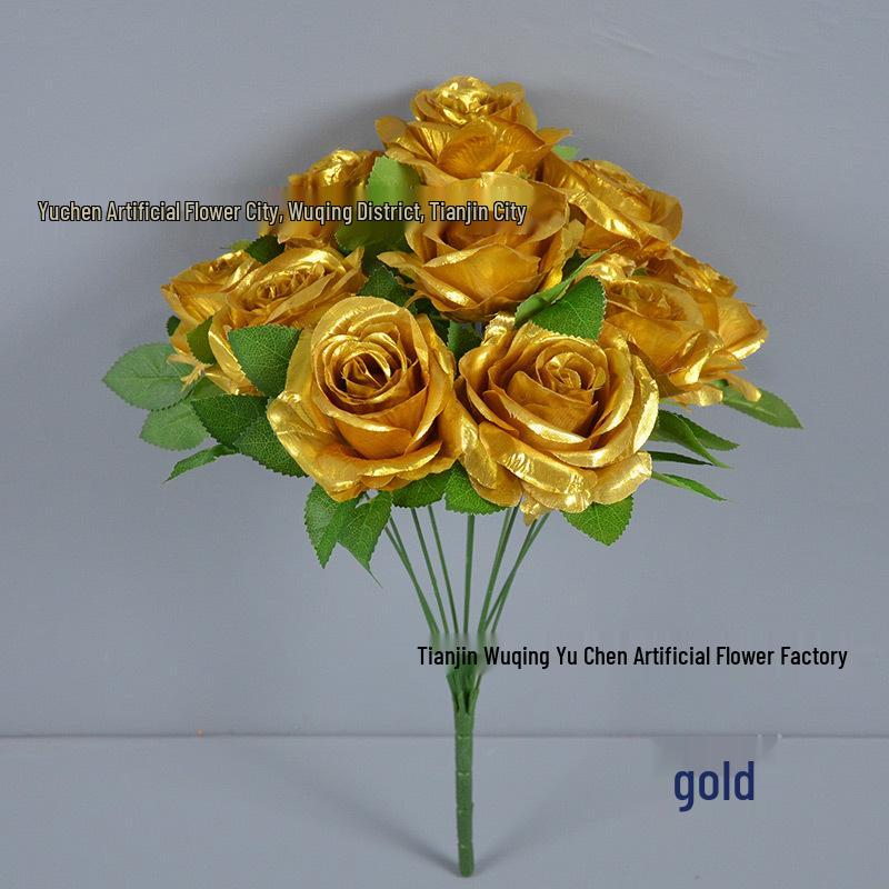 Black Gold Silk Rose Decoration - Single Stem, Hot Selling, Bar Decor