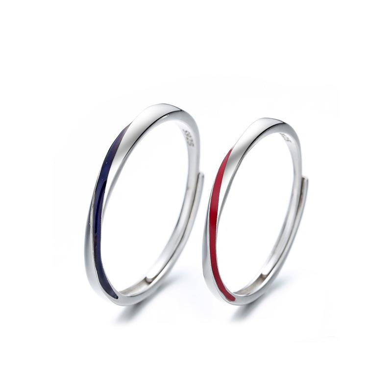 Inele de cuplu de argint sterling, sensibile la temperatură, care schimbă culoarea, design simplu, de interes special, inel ajustabil cu deschidere din argint S925