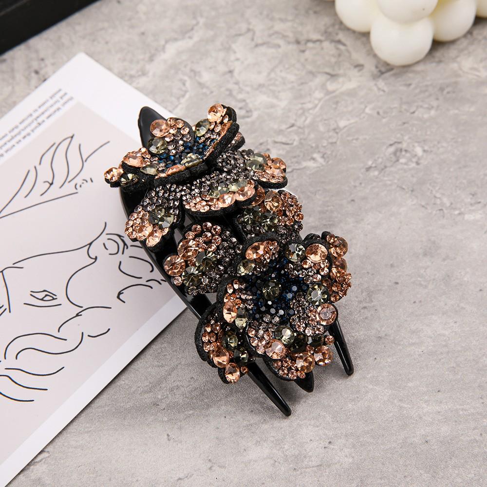 Elegant Full Rhinestone Floral Women's Retro Vertical Hair Clip – Non-slip Updo Ponytail Accessory