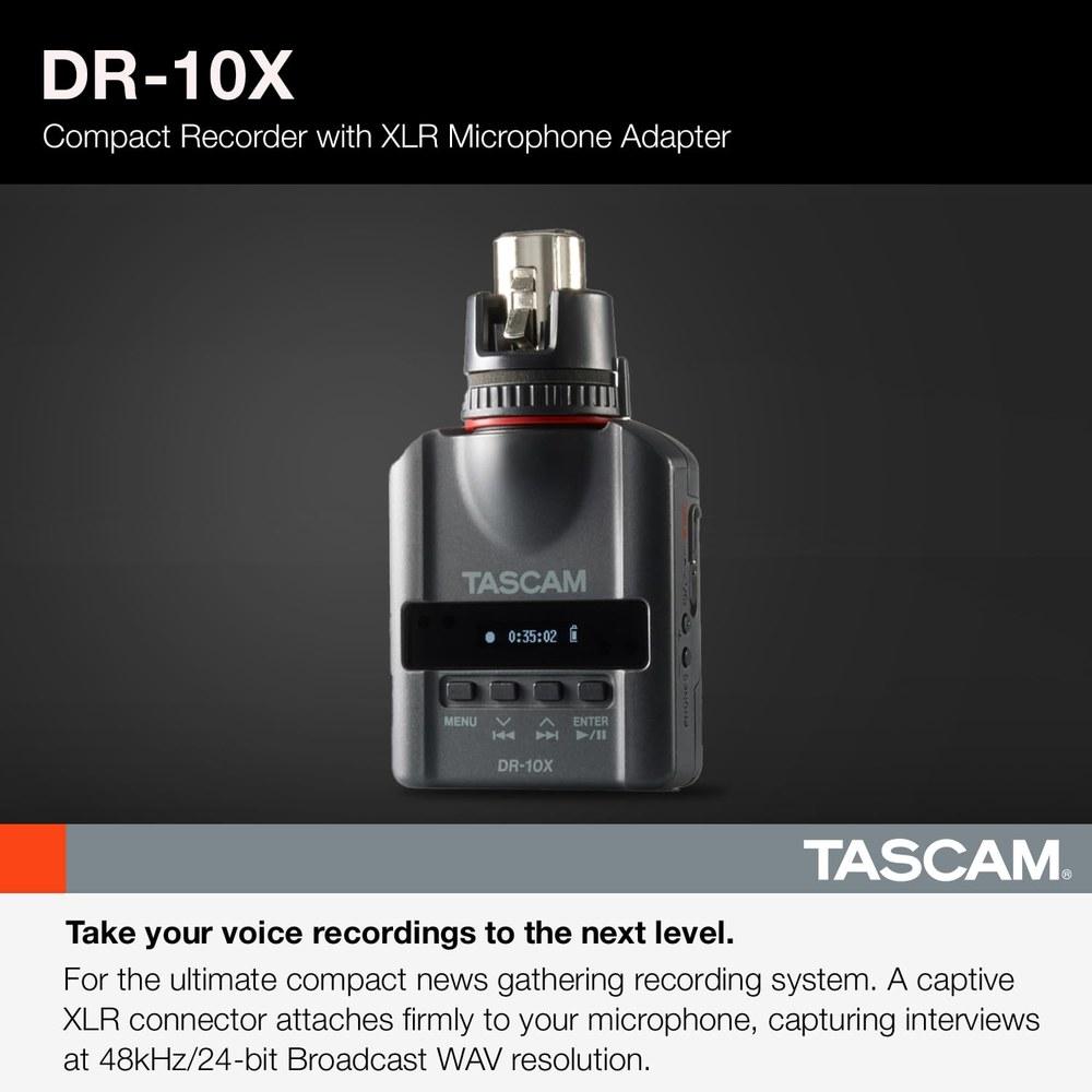 TASCAM DR-10X Plug-On Micro Linear PCM Digital Recorder XLR Microphone Compatible Black