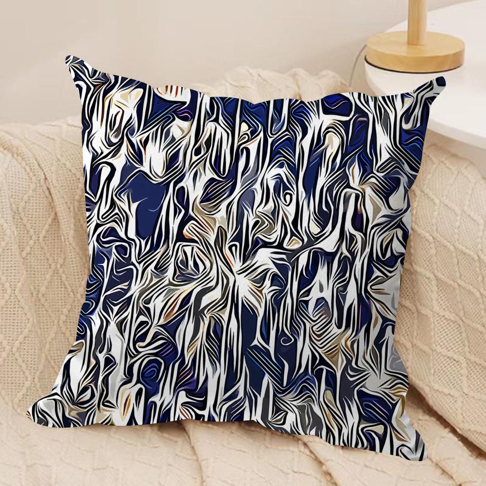Modern Abstract Flowers Cushion Cover Silky Short Plush Invisible Zipper Dustproof Sofa Pillow Case for Home Decor