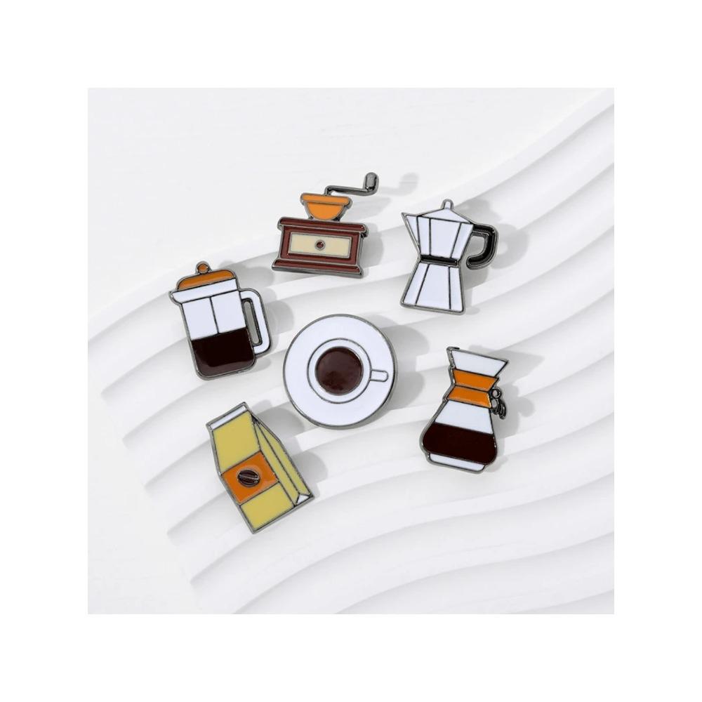 

6pcs Vintage Coffee Cup Pot Design Creative Scarf Buckle Commemorative Personality Zinc Alloy & Oil Drop Metal Brooch For Women