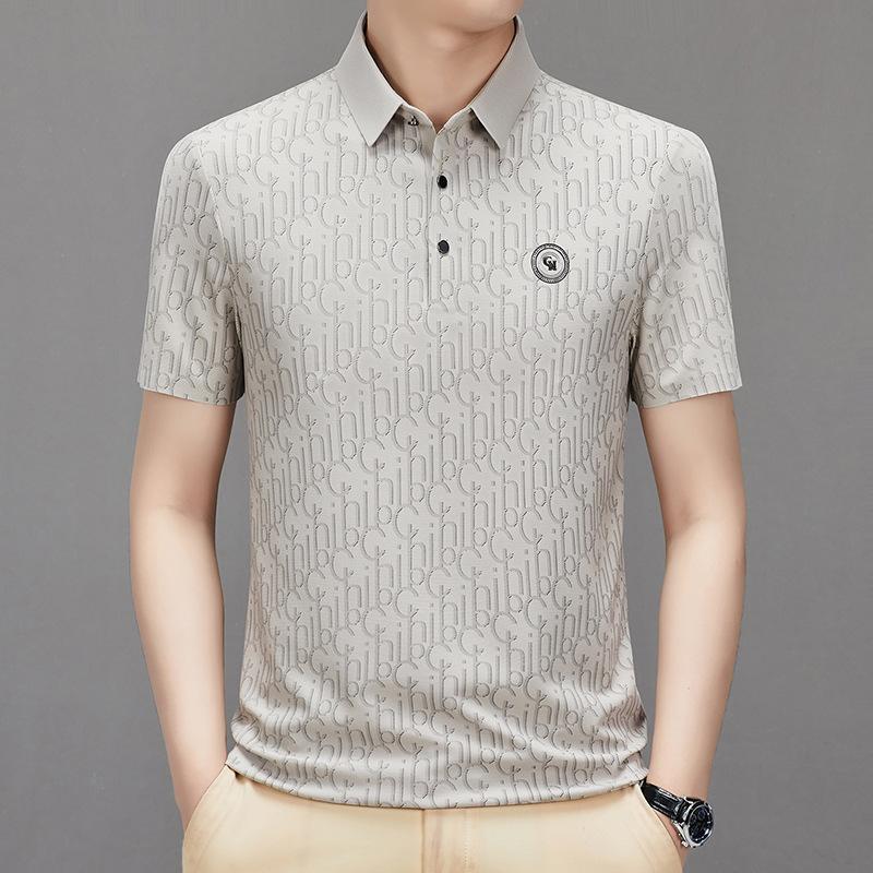 Men's Business Casual Short Sleeved Shirt with Badge Solid Color Polo Shirt Fashionable Breathable Comfortable Versatile Top
