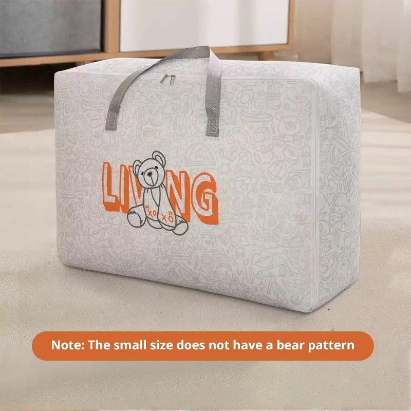 1pc Bear Pattern Clothing and Quilt Storage Bag Non-woven Fabric Thickened Bedroom Storage Travel Moving Bag