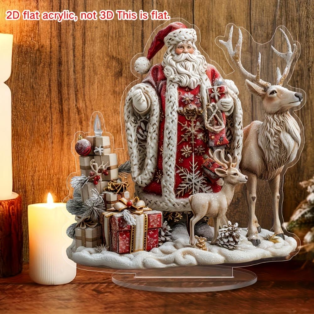 2D Flat Decoration Acrylic Santa and Reindeer Tabletop Display, Tabletop Decoration, Home and Office Decoration with Base, Home Christmas Decoration