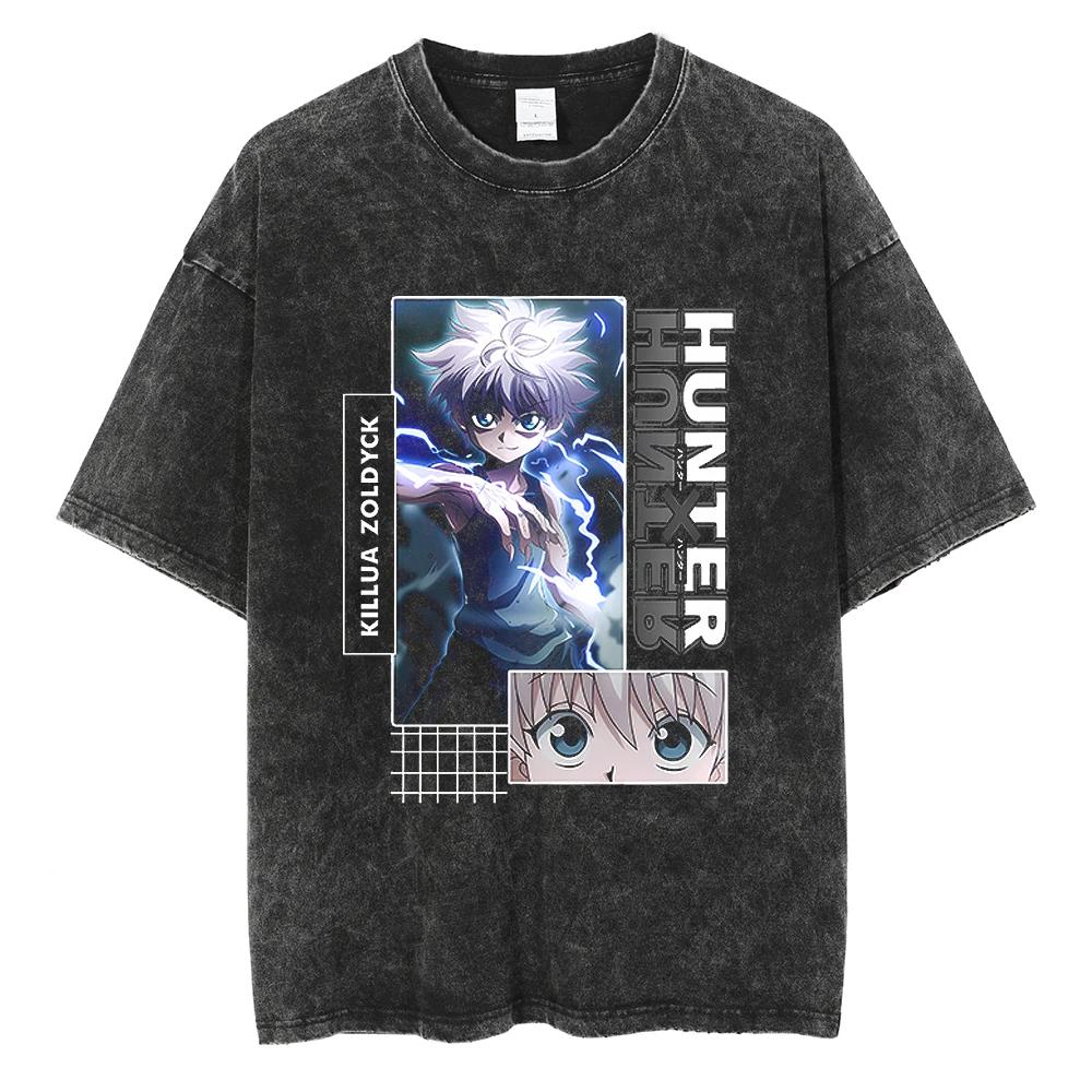 HUNTERHUNTER T Shirt Kurapika Manga Tshirt Men Women Hip Hop Washed Cotton Tshirt Clothing Summer Short Sleeve Tees Streetwear