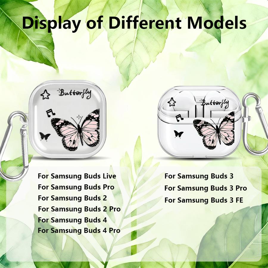 Cartoon Butterfly Case For Samsung Galaxy Buds 3Pro 4Pro 3 FE 2 4 Pro Live 2Pro Clear Earphone Cases Cover With Hook