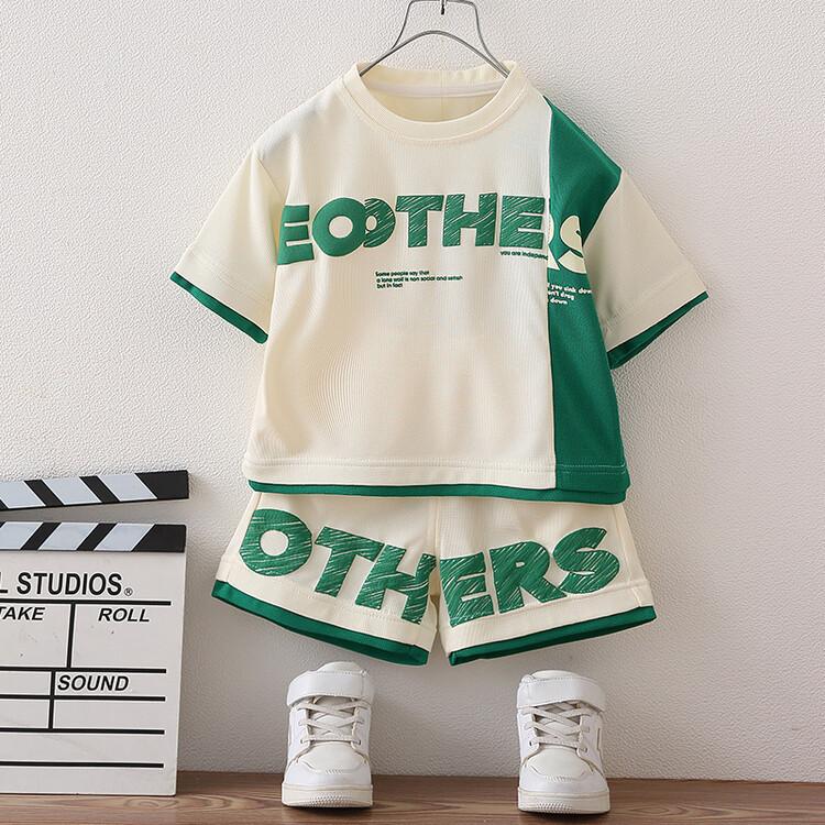 Trendy Summer Outfit Set For Boys Soft Cotton Short Sleeve Top And Shorts For Kids