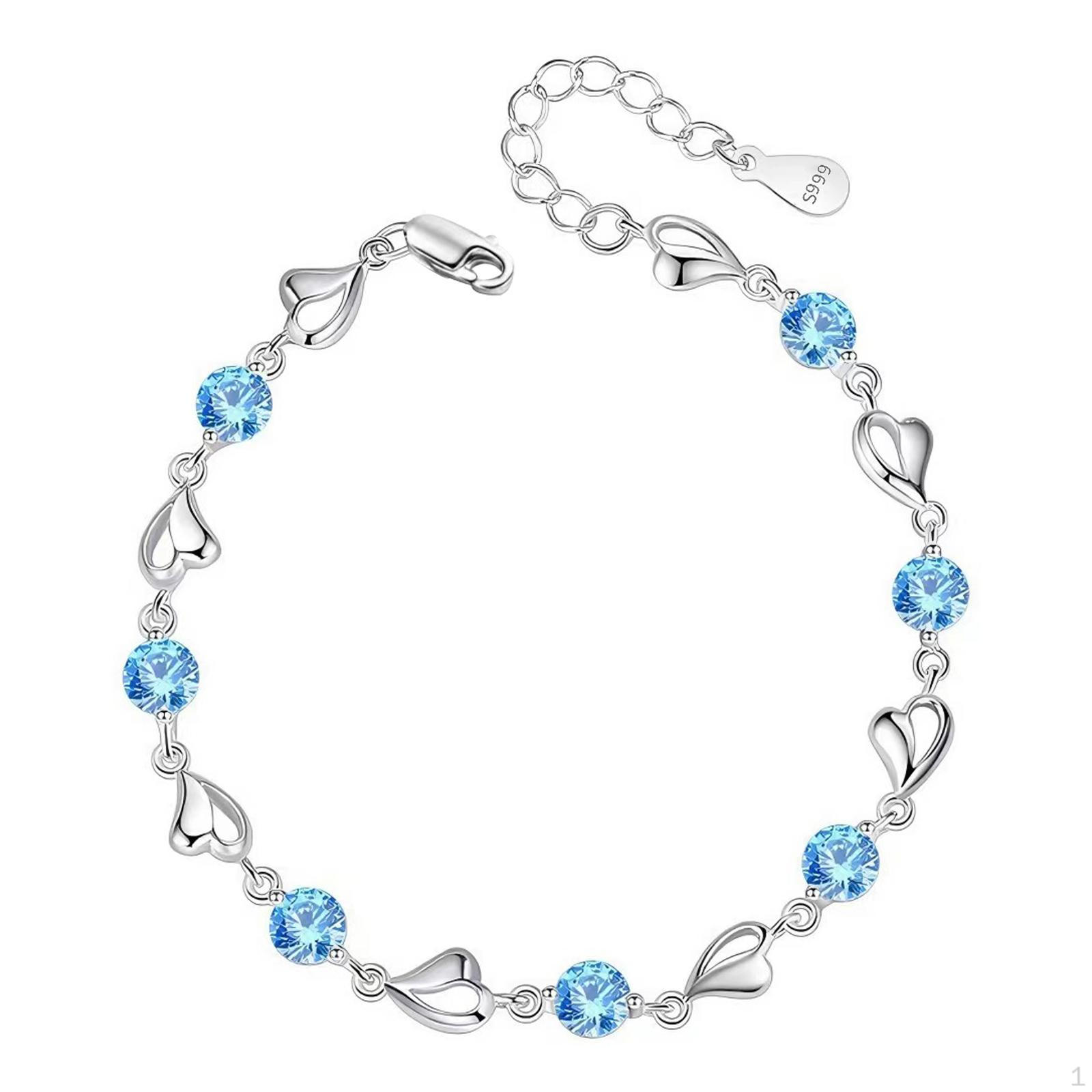 

Женский браслет с регулируемой цепочкой для подарков на день рождения, годовщину, жену S999 Silver Blue