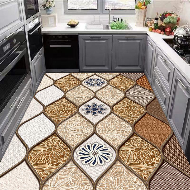 Carpet for Kitchen Pvc Floor Mat Large Size Waterproof Non-slip Carpets Leather Anti-oil Foot Mats Retro Home Decoration Rug