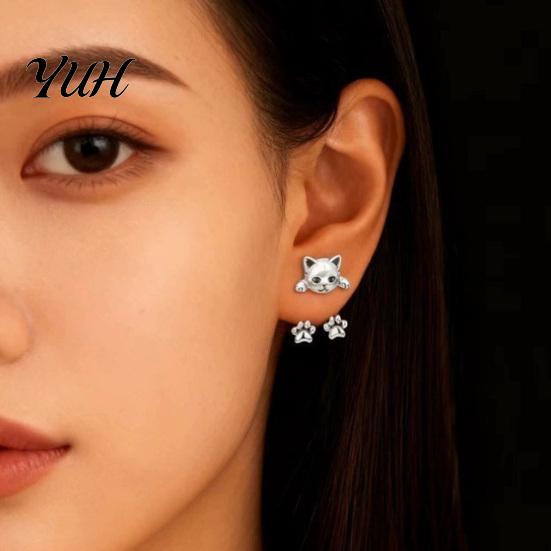 Dainty Cat Relief Accessories 1 Pair Cute Funny Earrings for Women, Teens Girls, Exquisite Metal Texture Studs Mini Animal Stud Earrings, Statement