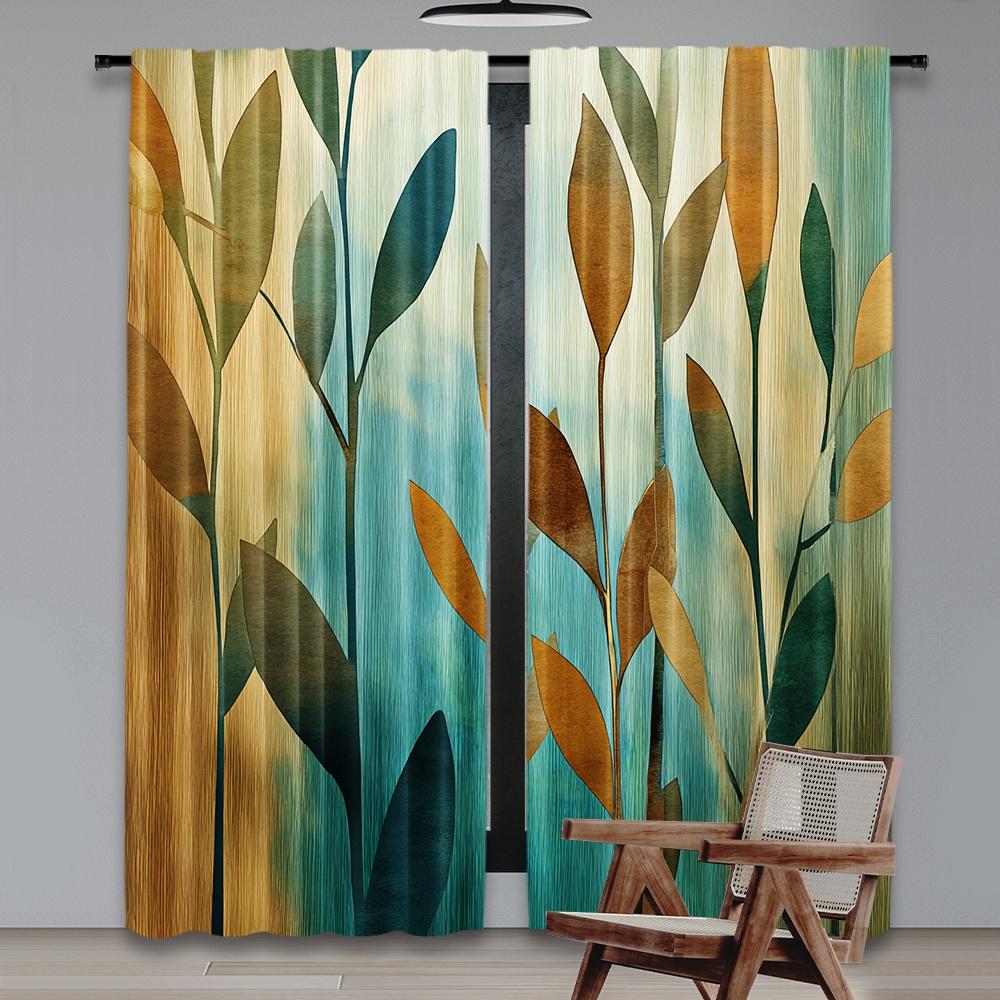 Set Of 2 Flat Printing Drapes Autumn Foliage Silhouette Digital Printed Polyester Party Decorations Perfect Po Curtain