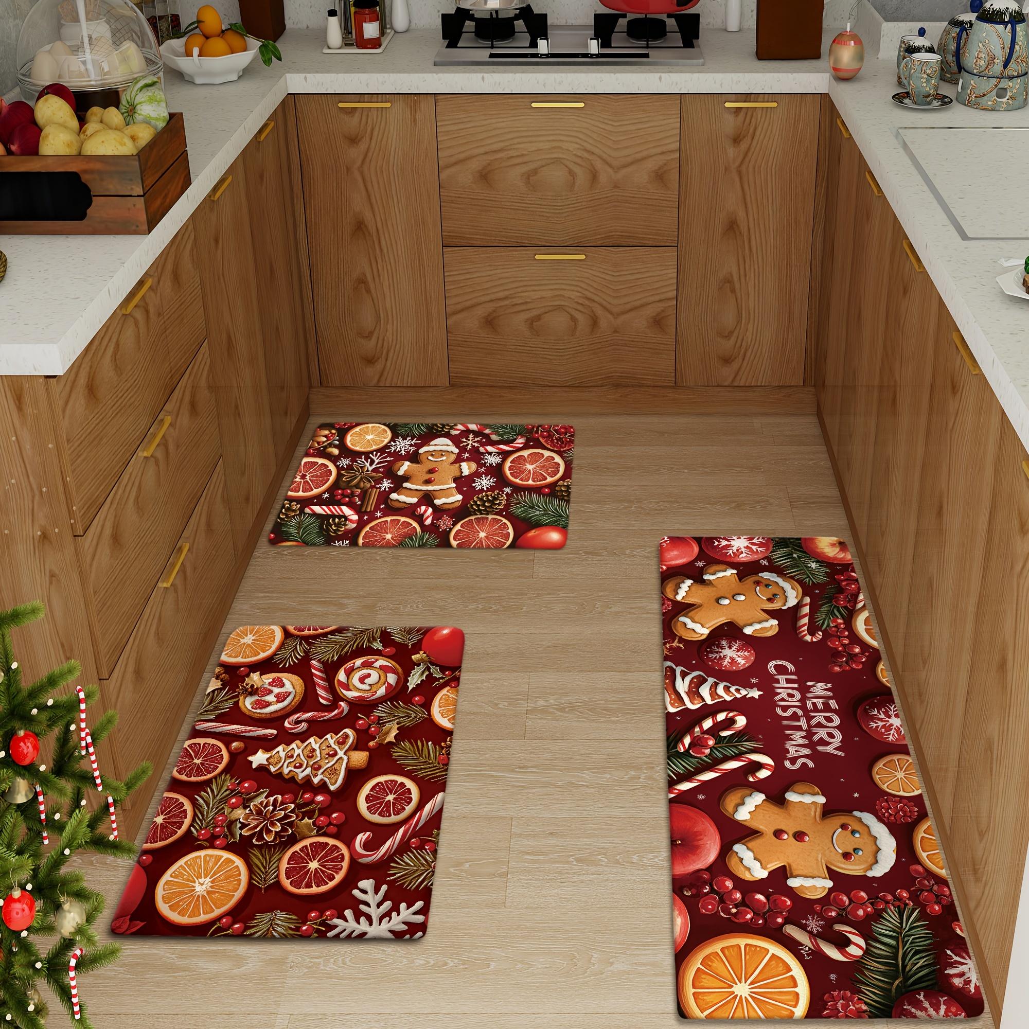 

Merry Christmas Gingerbread & Candy Cane Kitchen Rug Stain Resistant Doormat Carpet for Holiday Home Decor for Dining Room 2pc-40x60-40x120