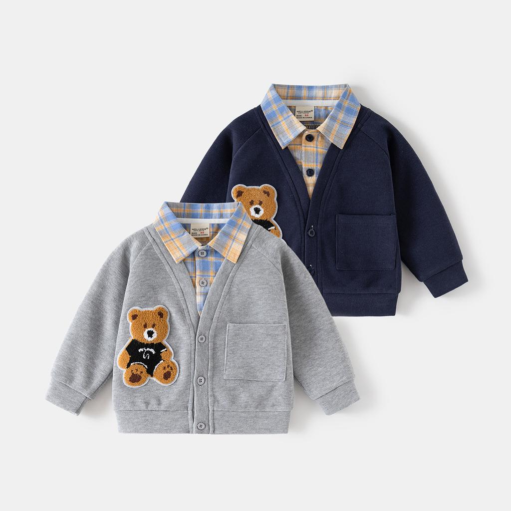 Baby Boys Spring Casual Sweatshirt Faux Two Piece Cartoon Long Sleeve Top for Toddler Boys