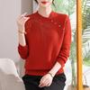 Middle-Aged Women's Warm Velvet Lined Stand Collar Sweater