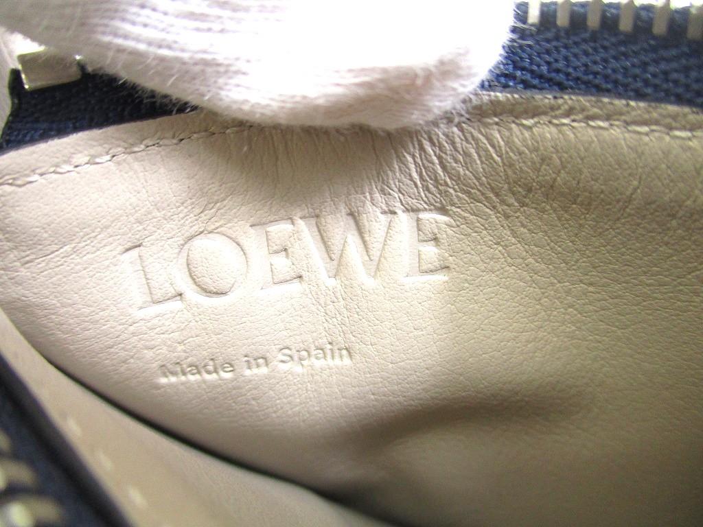 Authentic LOEWE Navy Blue Silver Soft Grained Calfskn Coin Cardholder Coin Purse #b044  Open Box