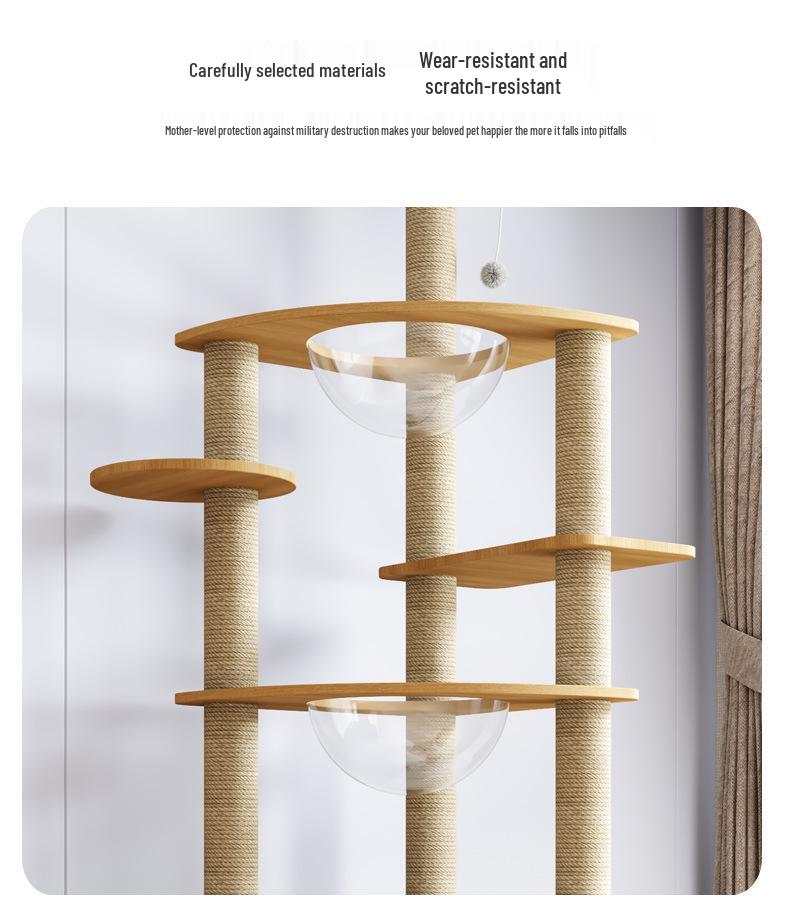 Solid Wood Large Cat Tree with Space Capsule and Jumping Platform