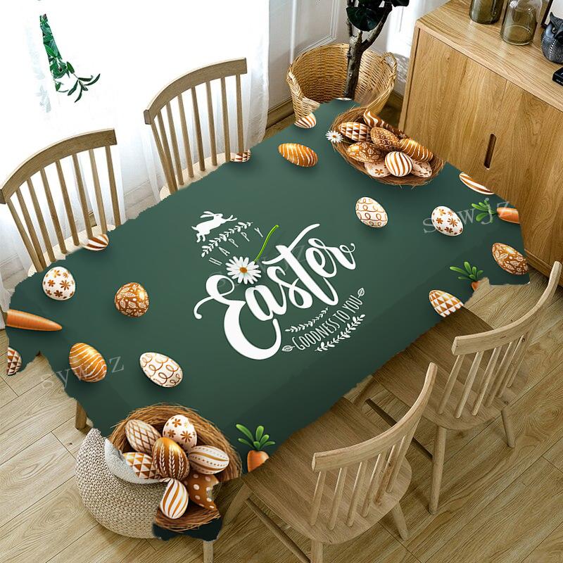 Egg Bunny Print Bordsduk Glad påsk Bordsduk Fest Thanksgiving Julfest Bord Semesterdekoration Tillbehör
