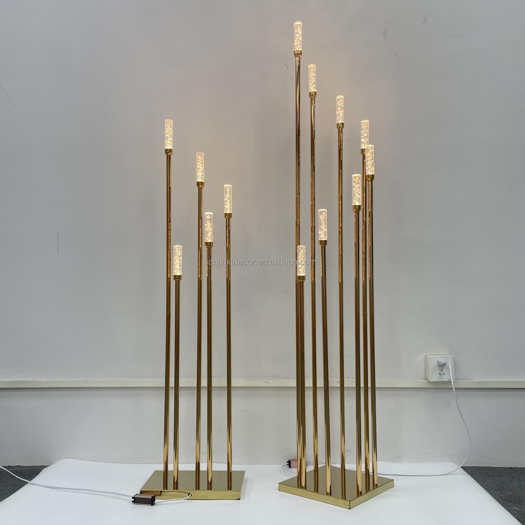 10 Heads Gold Candelabra Candles Wedding Table Centerpiece Road Leading Lights Candelabrum Electronic Desk Lamp for Home Party