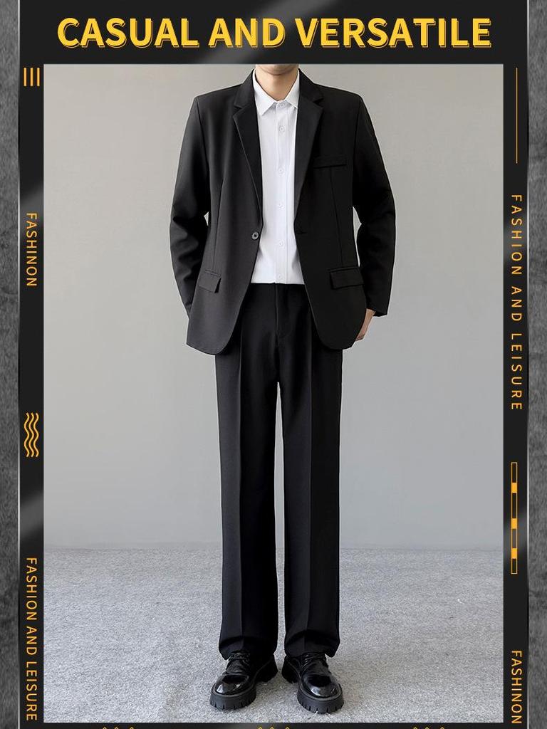 Korean Trendy Black Suit Set for Men: Stylish, Handsome, Slightly Mature Formal Wear