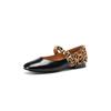 Fashion HOT SALE Spring Women Pumps Patent Leather Round Toe Splicing Leopard Print One-line Buckle Low-heel Women Shoes Mary Jane Shoes