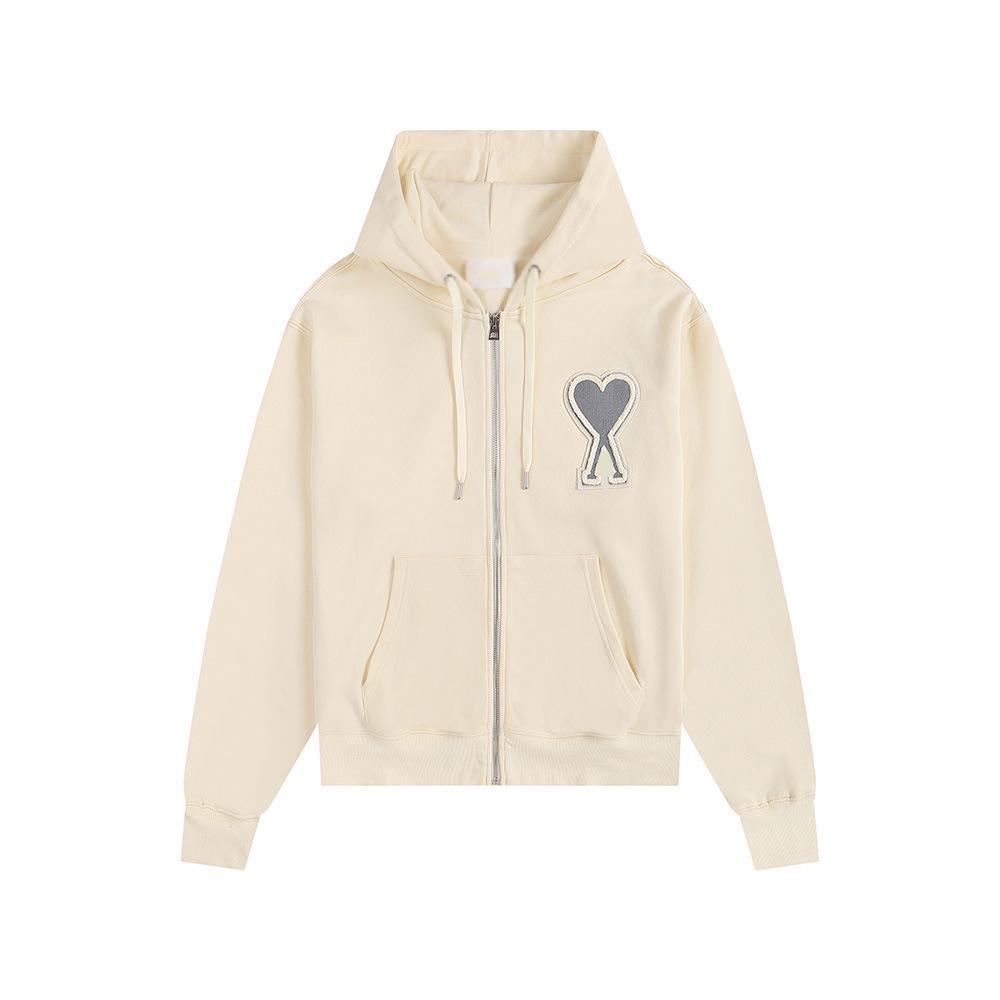 AMI CLAMS Unisex Hoodie with Embroidered Heart & Zippered Pocket - Autumn/Winter Casual Jacket