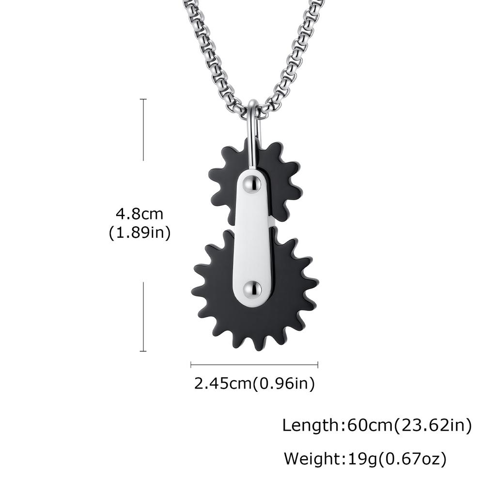 Punk Double Gear Pendant Necklace for Men, Stainless Steel Silver Plated Chain Charm Mechanical Jewelry Gift