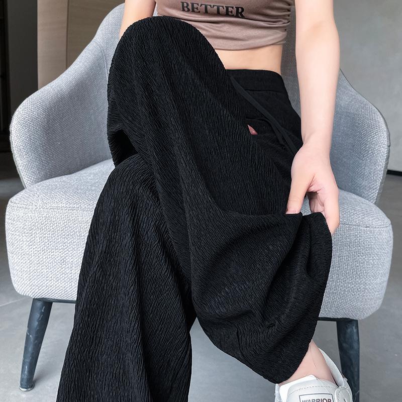Pleated High Waist Fleece-Lined Wide Leg Pants for Women - Autumn Winter Slimming Plus Size Casual Wear