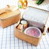 Straw Woven Waterproof Insulated Thermal Bento Lunch Tote Bag Travel Picnic Box