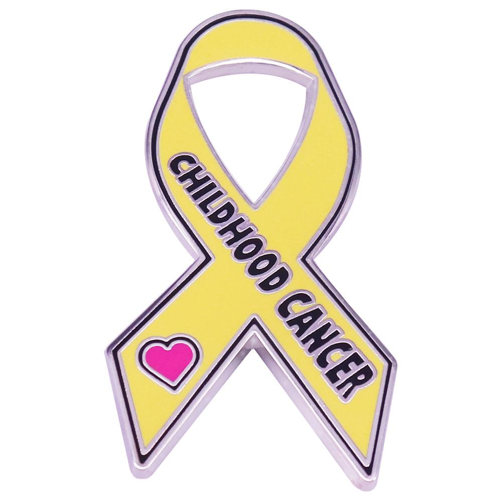 Yellow Ribbon Brooch Yellow Neuroblastoma Awareness Pin Gold Ribbon Brooch Alloy Cancer Awareness Pin For Childhood Cancer