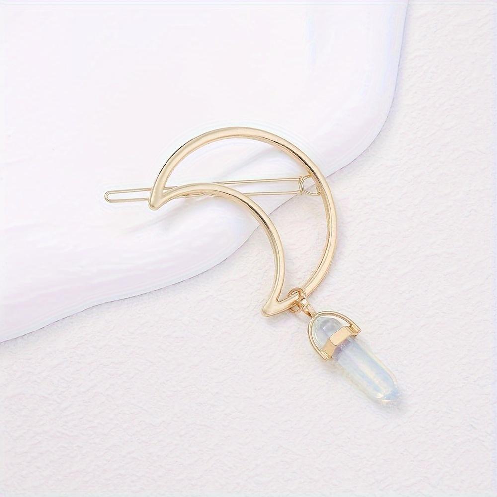 Eleganter sechseckiger Säulen-Naturstein-Anhänger, Metall-Haarklammer in Halbmondform für Damen, Haaraccessoire im schlichten Stil