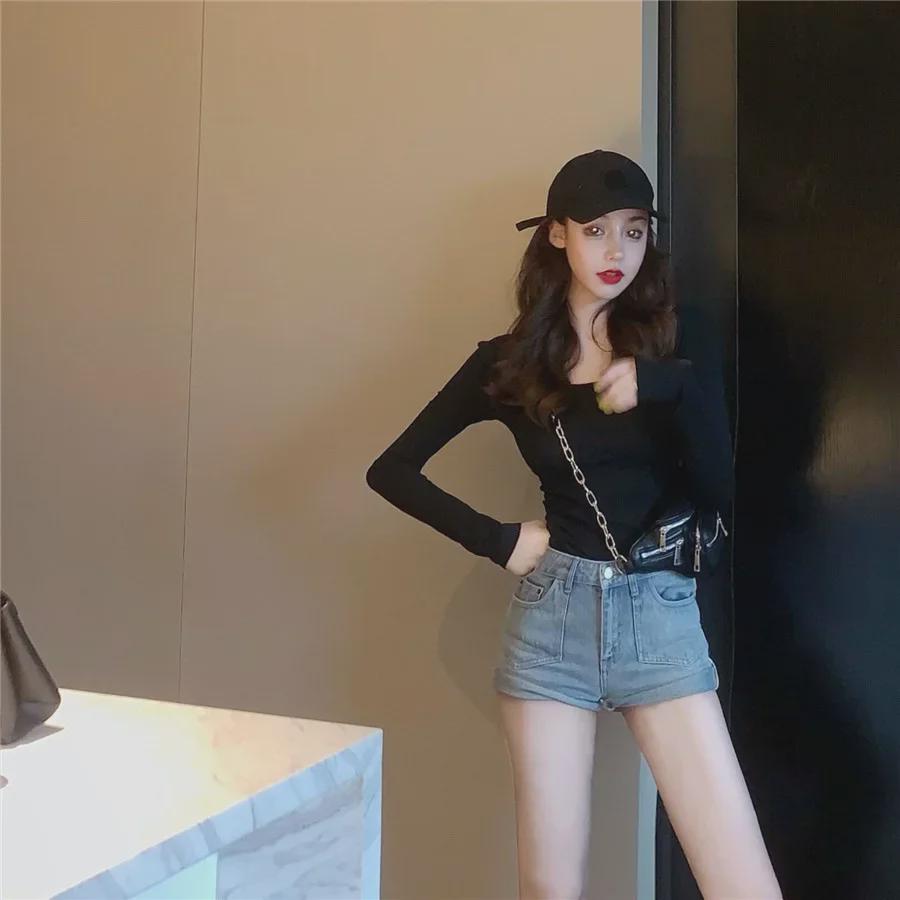 Fall 2023 Sexy Backless Long-Sleeve Women's U-Neck Solid Color Top