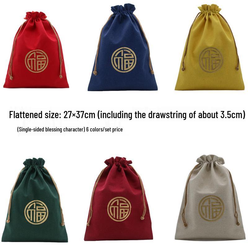 "Extra Large Embroidered Linen Drawstring Bag for Storage and Gifting"