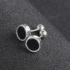 Men's Silver-Plated Round Stud Earrings: High-End, Fashionable, Minimalist Design with Six-Character Mantra - Black.