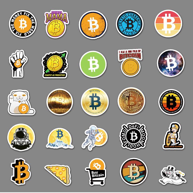 50 New Waterproof Bitcoin Graffiti Stickers for Luggage, Skateboards, & Water Bottles