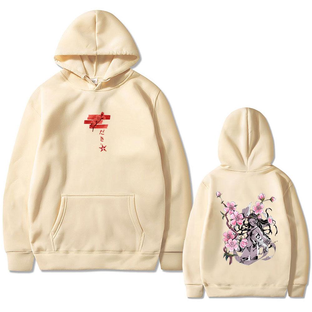 Anime Demon Slayer Daki Cherry Blossom Graphic Hoodie Men Women Oversized Hooded Sweatshirt Male Fashion Vintage Hoodies
