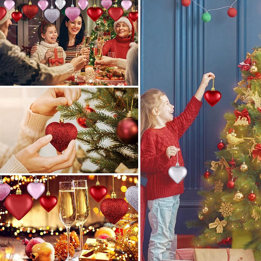 24 Teil/schachtel Weihnachtskugel-Ornamente Herzform Weihnachtsbaum Hängender Anhänger Weihnachtsdekorationen für Zuhause 2025 Navidad Natal