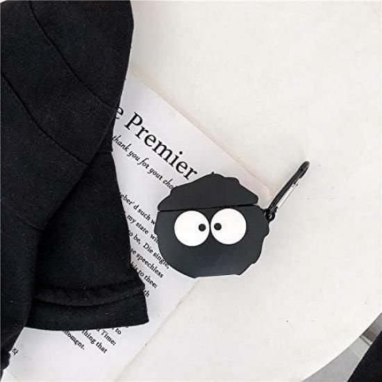 Case Compatible with AirPods 1/2, Super Cute Creative Funny Big Eyes Black Dust Elf Shape Case, Stylish Dust Ball Silicone Earphone Protection Skin